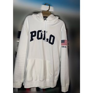 Polo White Fleece U.S.A pullover hoodie